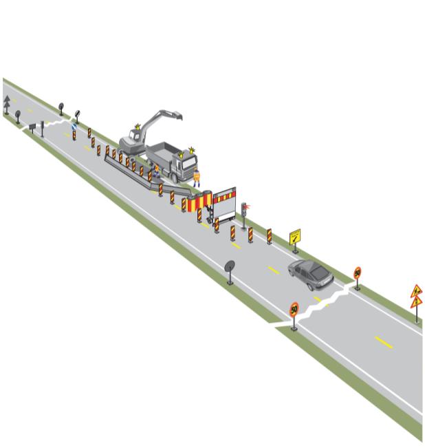 Skissene er hentet fra håndbok N301 Arbeid på og ved veg, Vedlegg 3 eksempel 2.03 Fast arbeid med bruk av trafikklyssignaler og eksempel. 2.04 Fast arbeid smal veg.