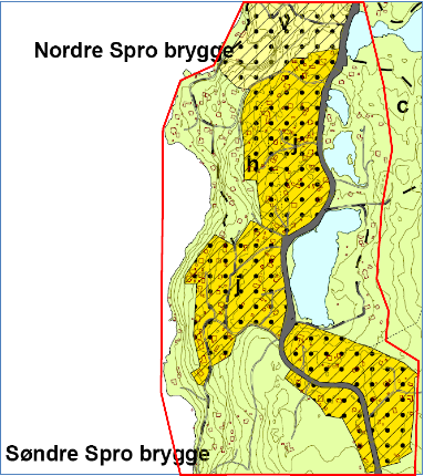 Figur 13. Utsitt av kommuneplanens arealdel for Spro. Registreringsområdet er avgrenset med rødt.