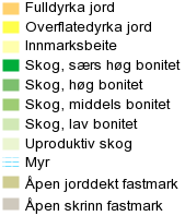 og skog. Figuren nedenfor viser markslag på området: Figur 2-4: Markslag. Arealis (06.02.2014).