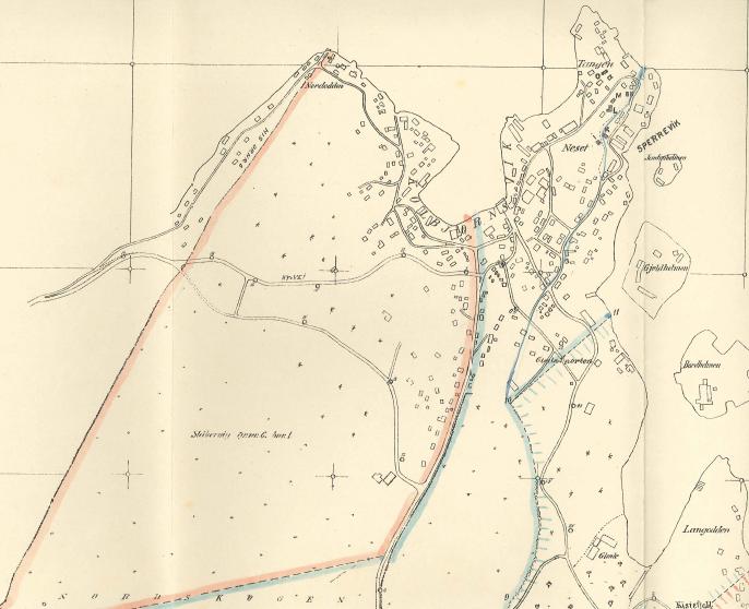 Kart over eiendommene Slåbervig, Gimle, Trommestad, 1937,