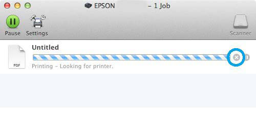 Utskrifter For Mac OS X 10.8: Klikk -knappen for å avbryte utskriftsjobben.
