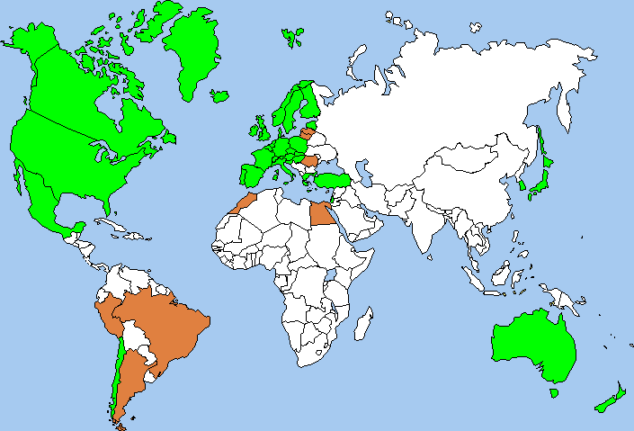 42 nasjonale kontaktpunkt (NCPs) 34 OECD medlemsland (grønt) og deres 12