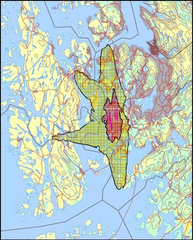 Tabell og støysonekart er henta frå (SINTEF; Støysoner etter T-1442/2012 for Bergen lufthavn Flesland) I Knarrevik området har kommunen utfordringar når det gjeld lukt som er til sjenanse for