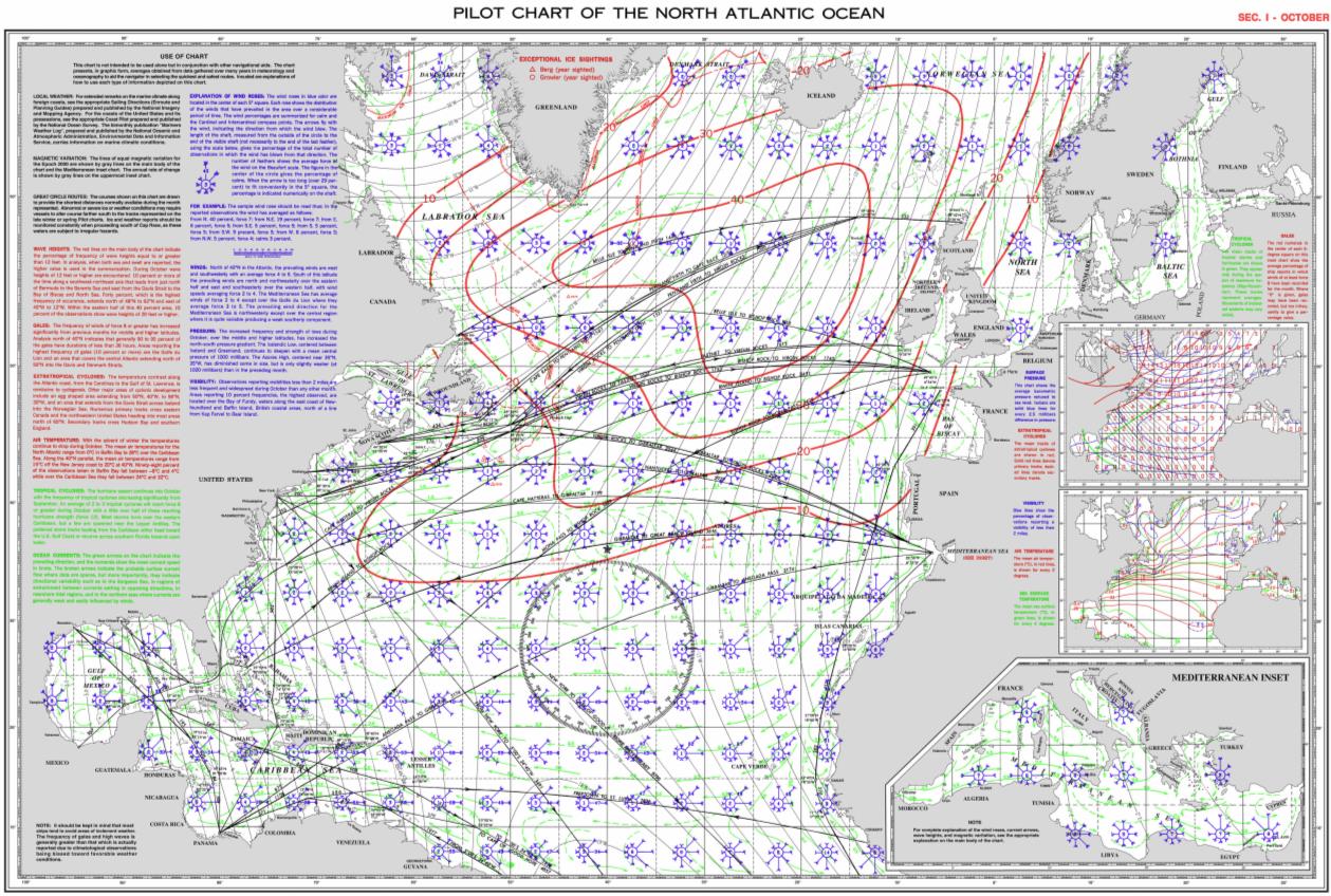 Pilotkart Pilotkart («Pilot chart») er et overseilingskart storsirkelruter inntegnet. Det er ett kart for hver måned. Slike kart kan du finne på nett på http://msi.nga.mil/ngaportal/msi.