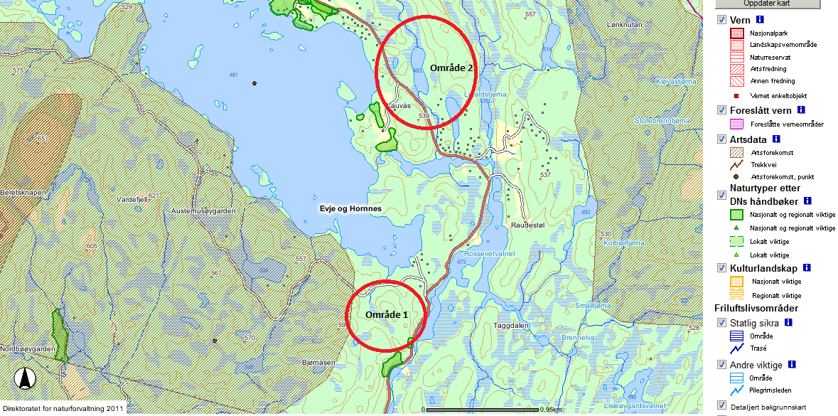 Dyr Norske navn Latinske navn Hva slags spor Område 1 Område 2 Bever Diverse(gamle) 1 2 Elg Diverse 1 2 Flaggspett Observert 2 Fuglekonge Lyd 1 Granmeis Observert 1 Hare Lort 1 Maur Tuer 1 2 Storfugl