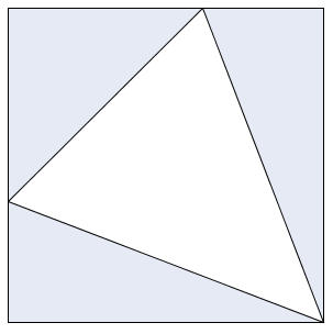 Oppgave (3 poeng) Et kvadrat har sider med lengde 6. Kvadratet er delt i tre blå og én hvit trekant. Se figuren ovenfor. Hver av de tre blå trekantene har like stort areal.