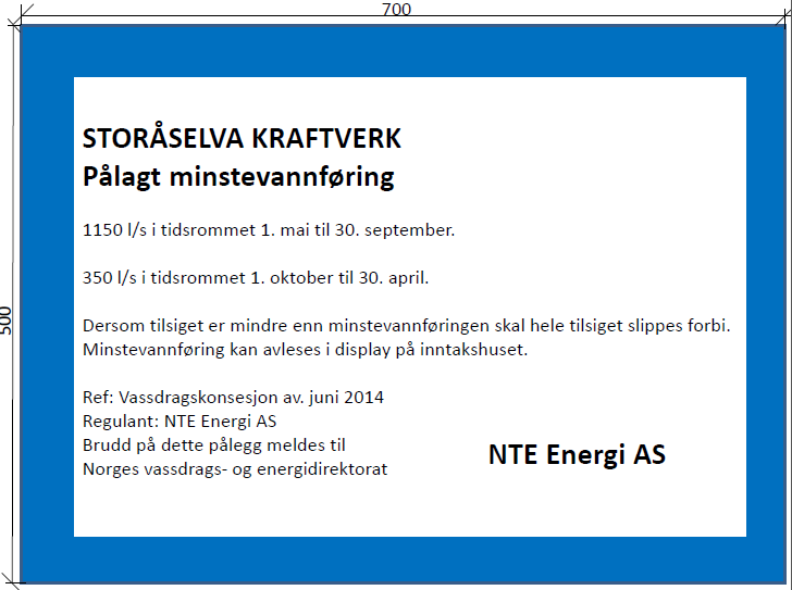 4 Storåselva kraftverk 4.1.3 Minstevannføring Det skal bygges et eget minstevannsarrangement ved dammen som består av et ø500 stålrør med en ventil som ligger i bunn av dammen med senter ca. +261,7.