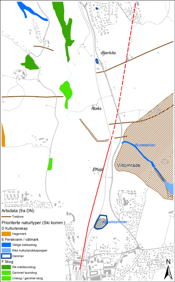 Dok nr: UOS00-A-36011 Side: 119 av 145 Mellom Langhus og Ski er følgende områder spesielt vektlagt: - Dalsåsen: Naturtype A, nasjonal viktighet. Eik edelløvskog.