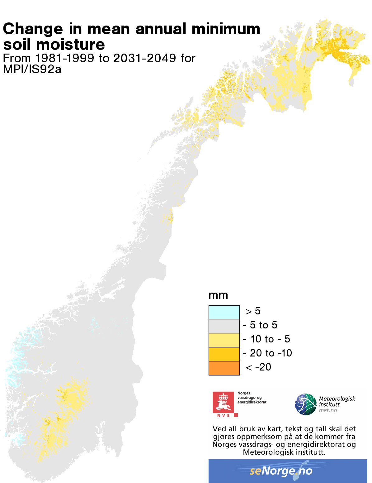 Endring i midlere årlig marskvannsunderskudd fra 1981-1999 til 2031-2049, M92