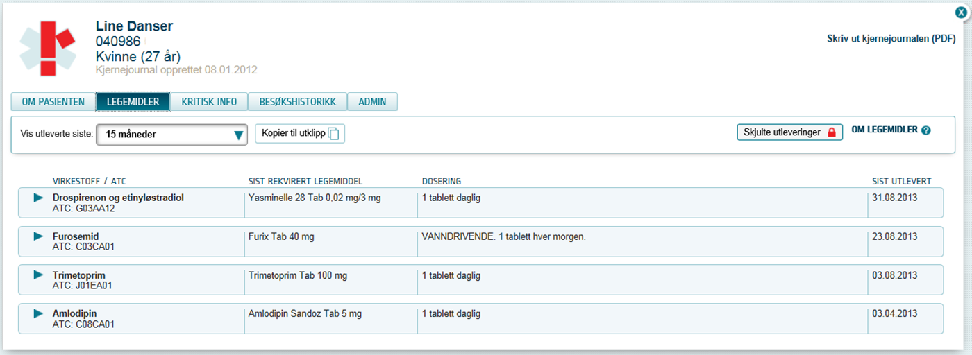 Legemidler utlevert på resept Fra Reseptformidler,