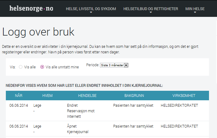 Innsyn i helsepersonells pålogging Innlogginger og endringer i kjernejournal