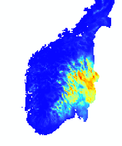 juninedbør (mm) Romlig prediksjonsmodellering III visualisering av modellert 'økologisk respons'