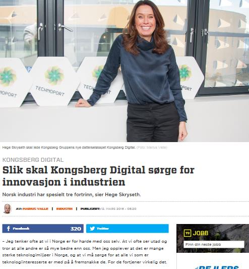 Kongsberg Digital Tre norske fortrinn: (1) Digital adopsjon, (2) tillit og kort avstand mellom fagarbeidere,