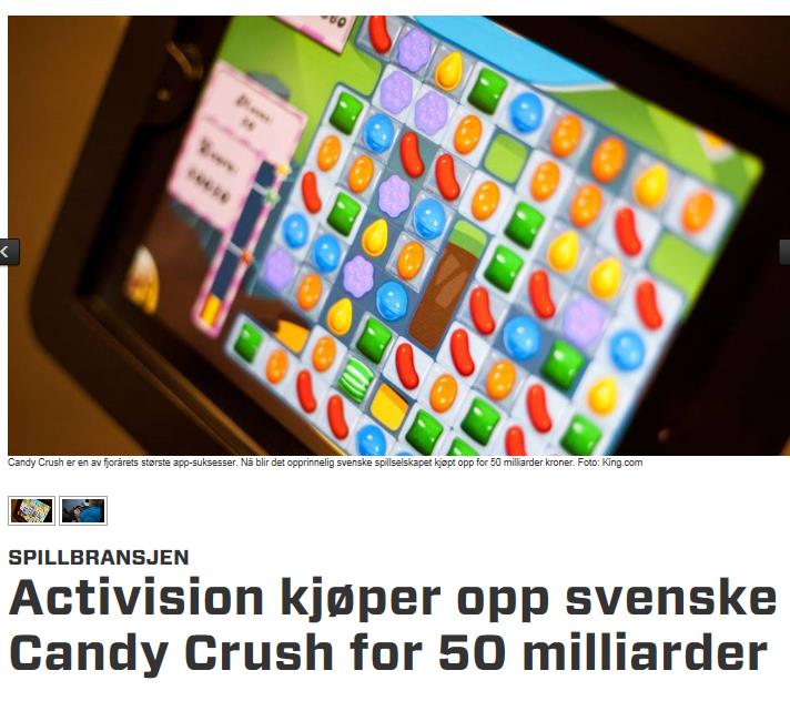 Svenske Candy Crush solgt for 50 milliarder.