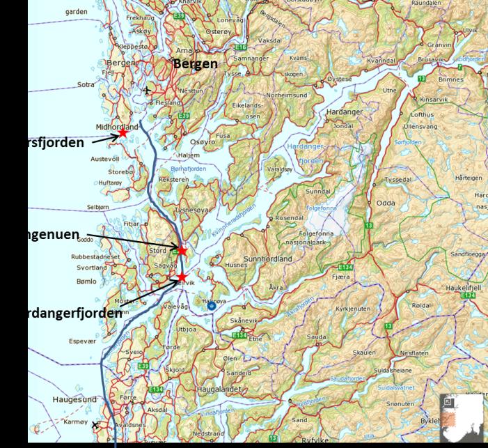 Figur 51. Kart over dataområdet langs Vestlandskysten.