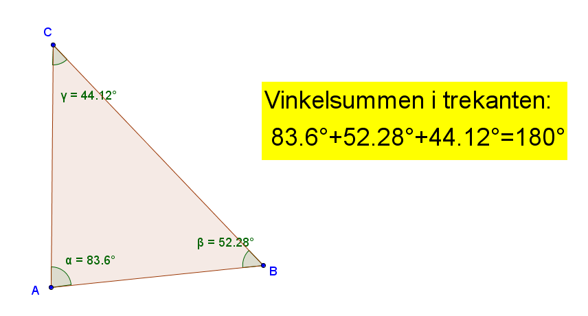 Du finn symbola α, β, γ og δ ved å klikka på nedtrekksmenyen for Objekt No kan det sjå slik ut på skjermen: Ved å ta tak i eitt av hjørna og flytta det, vil vi sjå at vinkelstorleiken endrar seg, og