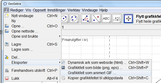 Opna eit Word-dokument, og lim inn figuren der de vil ha den. Dersom vi klikkar på Dynamisk ark som webside, får vi laga ei nettside som kan publiserast.