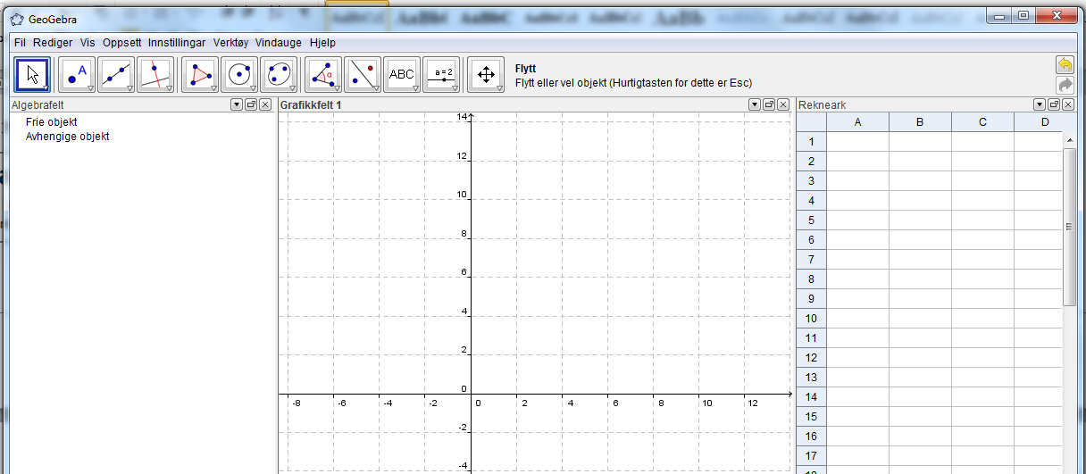 På Vis-menyen kan vi merka av for rekneark, då kjem det opp ved sida av teikneflata: 1 Geometri med GeoGebra GeoGebra er godt eigna til å utforska geometriske samanhengar.