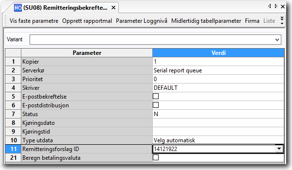 Remitteringsbekreftelse Innledning Når den interne kontrollen av remitteringsforslaget er utført, bekrefter du det ved å kjøre Remitteringsbekreftelse (SU08).