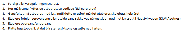 SAK 3 TRAFIKKSIKRING FAU har sendt prioritert liste til trafikksikringsutvalget i kommunen. Høring, Trafikksikringsplan 2017-2020. FAU lager forslag til tiltak i prioritert rekkefølge.