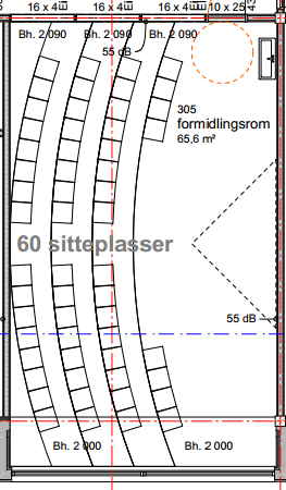 16-(23) AKUSTISK PROSJEKTERING Figur 2 Prinsipp for plassering absorbenter i mindre undervisningsrom, Kilde NBI. 4.