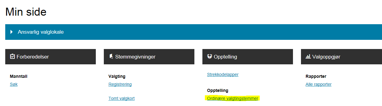 FØRING AV OPPTELLINGSRESULTATER OG MØTEBOK OPPGAVE FOR LEDER FØRING AV SÆRSKILTE STEMMEGIVNINGER I EVA Leder har rollen «Ansvarlig stemmekrets» når han/hun fører tall inn i EVA.