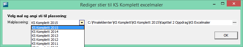 Side 16 Kap. 2 Avstemming Programmet vil normalt identifisere plasseringen av KS Komplett-malene, men det anbefales å kontrollere at den angitte plasseringen er korrekt.