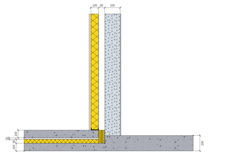 3.2.2 Prinsippskisse 65-70 db vegg mellom spesialrom og teknisk rom Skissen under viser oppbygning av gulv og vegg for konsertsal, dans/multisal og teknisk rom.