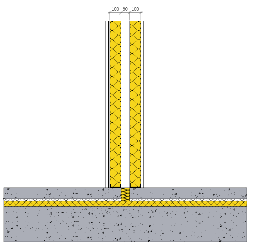 3.2.4 Prinsippskisse 65 db vegg mellom øvingsrom Skissen under viser prinsipp for skillevegg og flytende gulv mellom tradisjonelle øvingsrom.