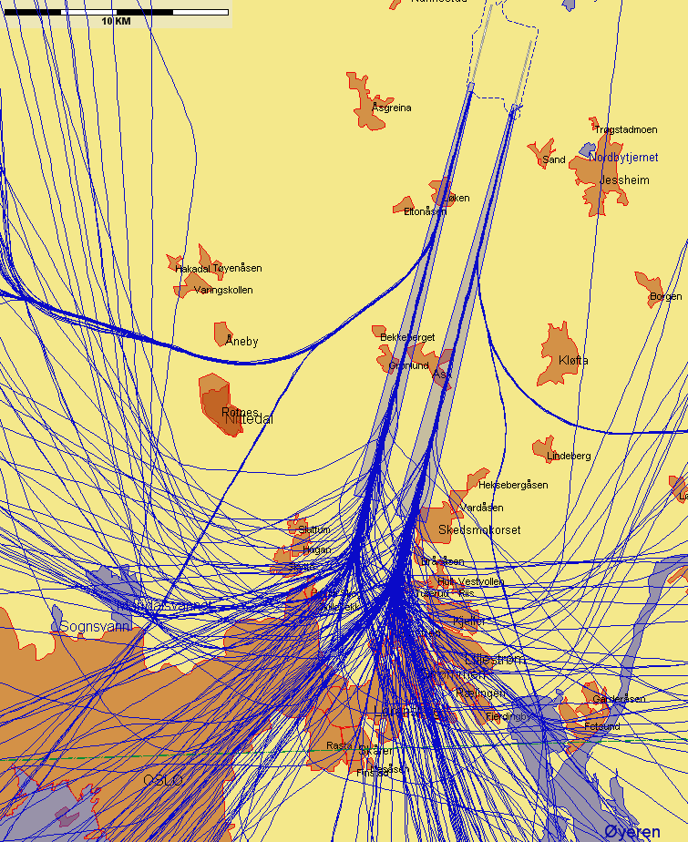 9.3.1 Landinger Landinger fra sør med jetfly, eksempeldag med nordlig trafikkretning hele dagen Figur 2. Torsdag 30.