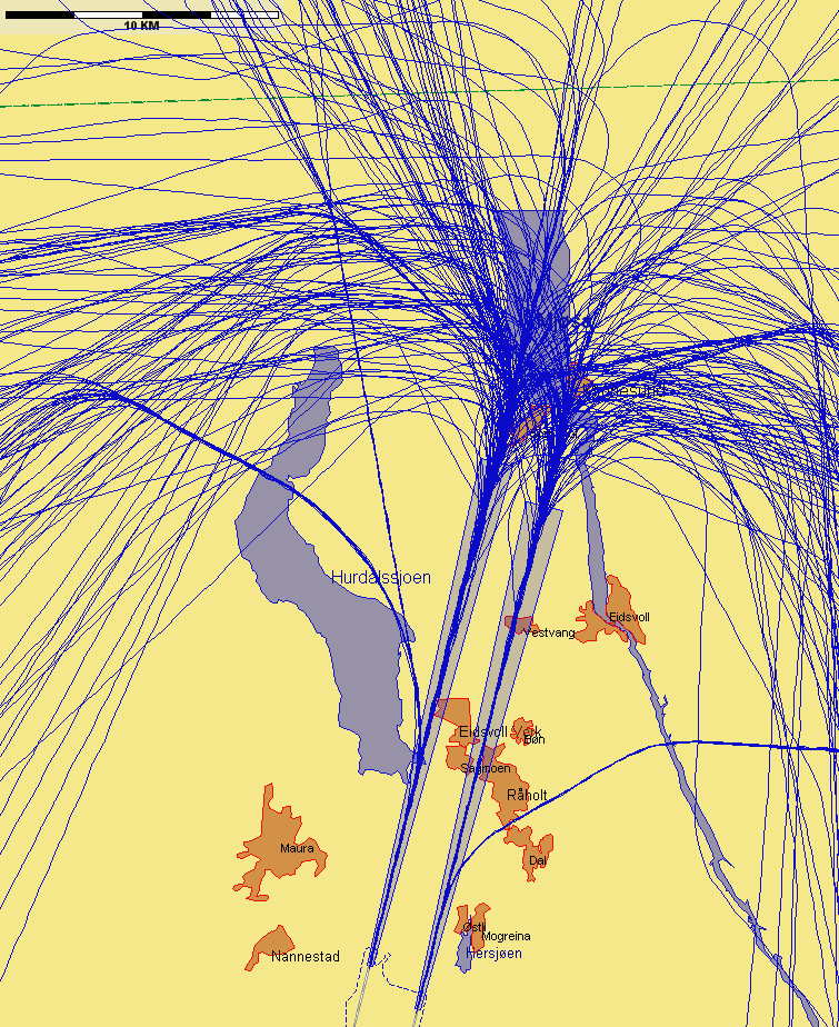 Landinger fra nord med jetfly, eksempeldag med sørlig trafikkretning hele dagen Figur 4. Fredag 24.