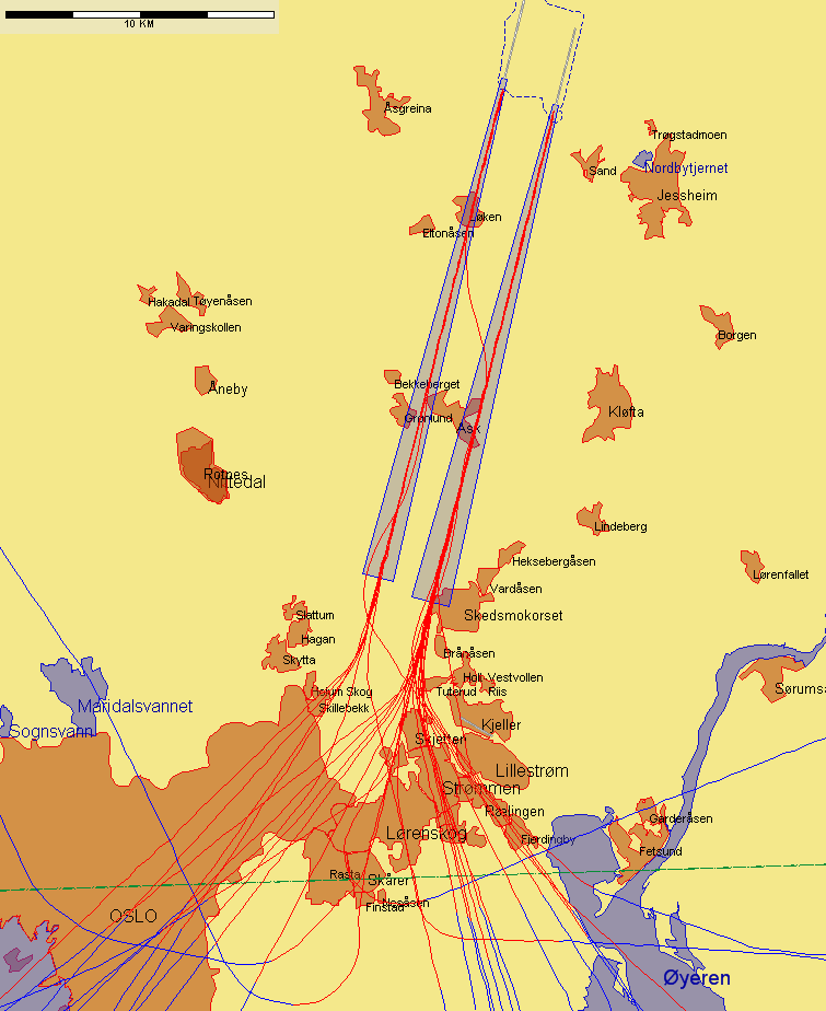 Jetflylandinger fra sør med lav høyde sør for N 59 55 00 Figur 8.