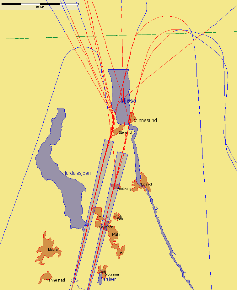 Jetflylandinger fra nord med lav høyde nord for N 60 30 00 Figur 9.