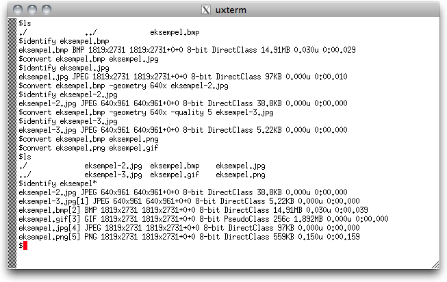 Konvertering av bilder med Imagemagick (Mac) Imagemagick er en programpakke for behandling av bilder, og brukes fra kommandolinjen i et terminalprogram under både Windows og UNIX (inkludert Mac OS X