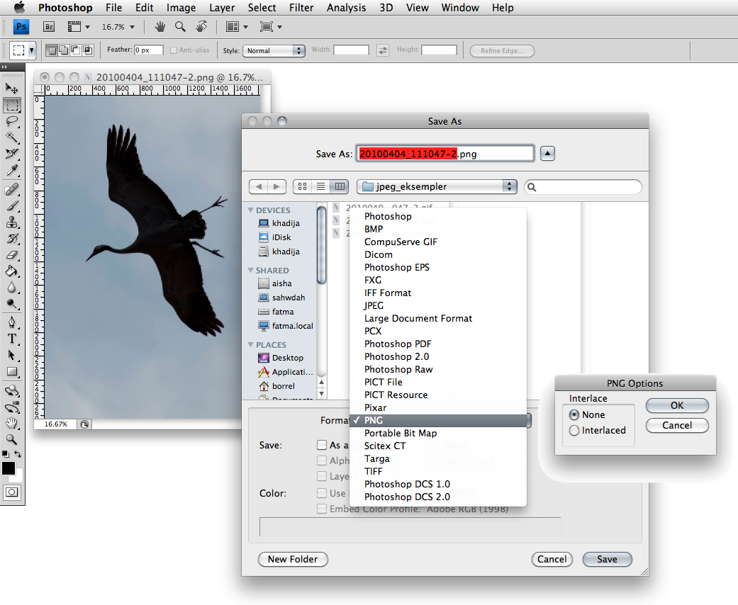 Eksport av bilde til PNG med Adobe Photoshop (Mac) Eksport av bilde til PNG (.png) med Photoshop. 1. Åpne bildet du vil lagre eller eksportere i Photoshop. 2. Velg menyen File > Save As... 3.