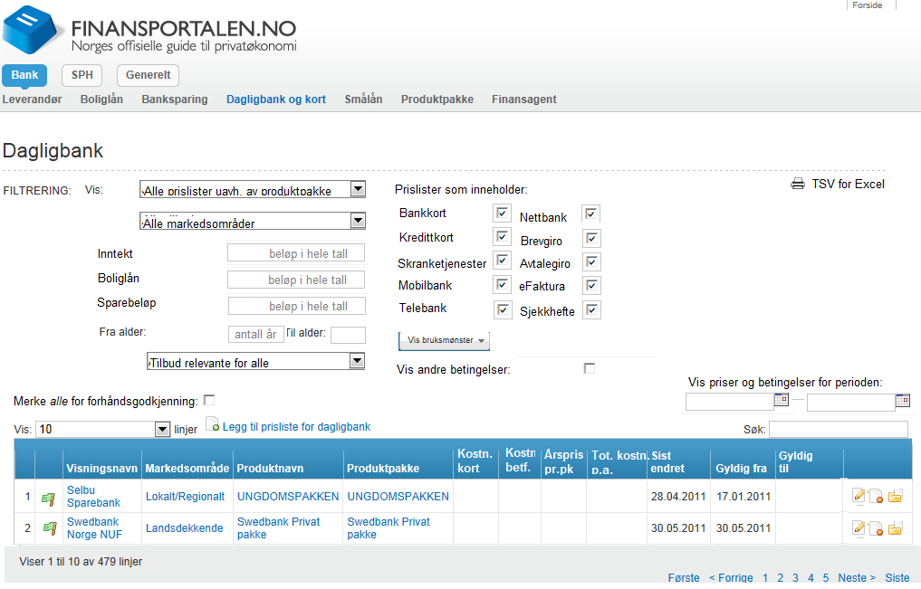 I tillegg skal Finansportalen kunne filtrere resultat i tabelloversikt for en valgt tidsperiode.