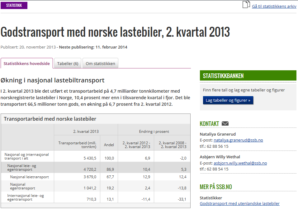 Notater 2014/12 Kabotasje i Norge Det trekkes et utvalg godsbiler fra det sentrale motorvognregisteret hvert kvartal. I Norge er den kvartalsvise utvalgsprosenten på snaut 5 prosent. Dvs.