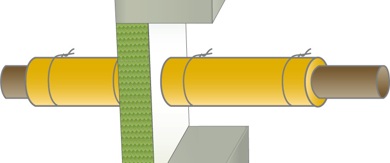 DETALJTEGNINGER Protecta FR Brannplate 3 (5) 2012 10 4 ISOLERTE STÅLRØR BRANNMOTSTAND EI 120 30mm rørskål av steinull 80kg/m 3 eller tilsvarende, ubrutt gjennom utsparingen rørskål, begrenses