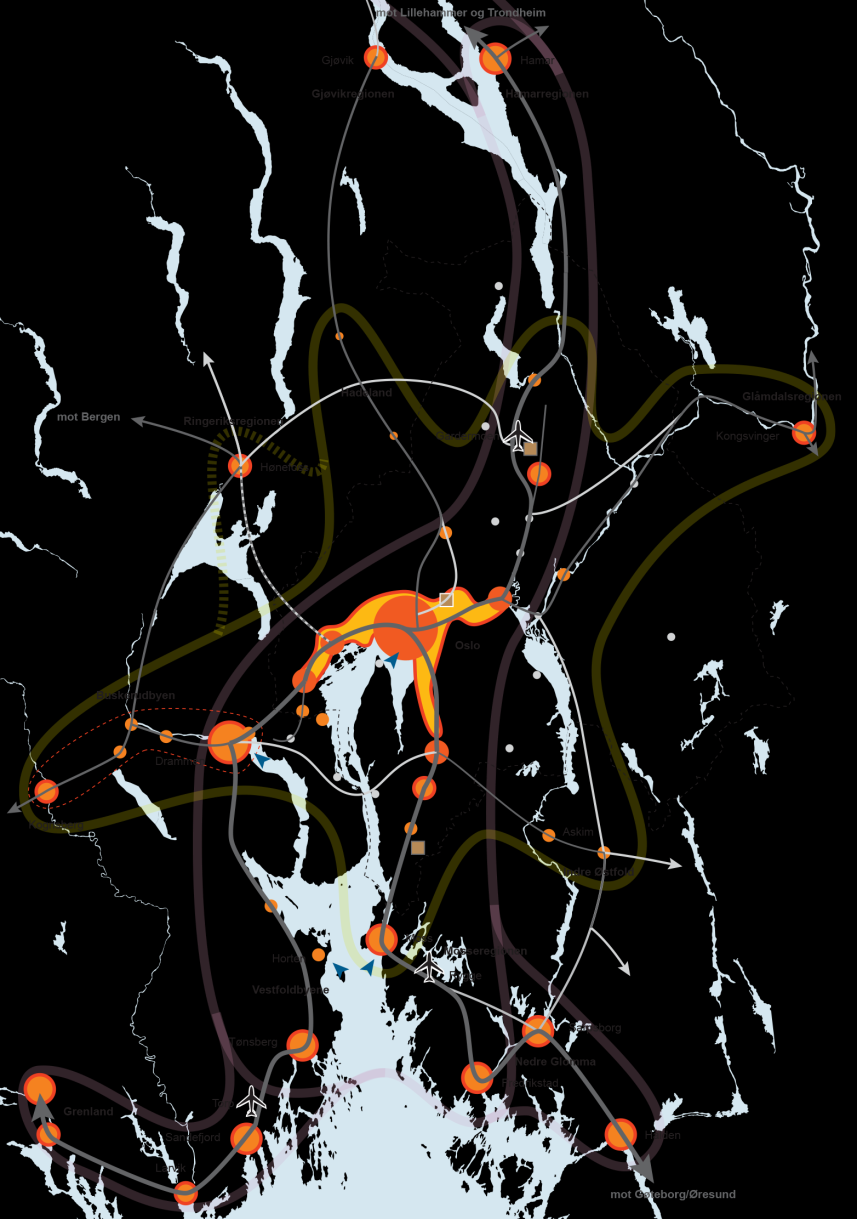 Oslo og Akershus i Osloregionen mot 2030 og 2050 Osloregionen: - InterCity er det store grepet. - Viktig for å styrke byer lenger ut. Det regionale nærområdet: - De største pendlingsstrømmene.