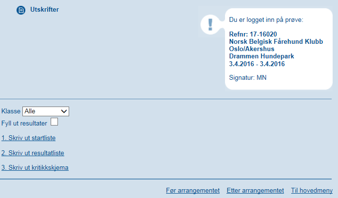 Gå deretter tilbake til menyen Før arrangementet og velg Katalog og utskrifter.