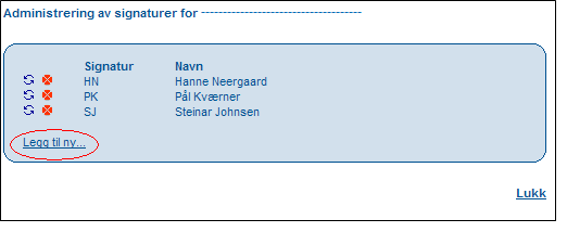 For å kunne ha flere brukere av DWA samtidige på den samme prøven, med samme passord osv., må hver bruker i klubben legge inn en signatur.