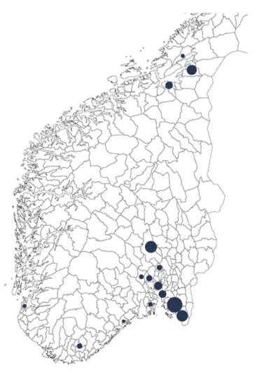 3.5 Store produksjonsanlegg papirindustri dominerer 109 i 2002 (- ca. 32 pst.). 5 Av de 74 bedriftene er 19 bedrifter registrert med mer enn 50 ansatte.