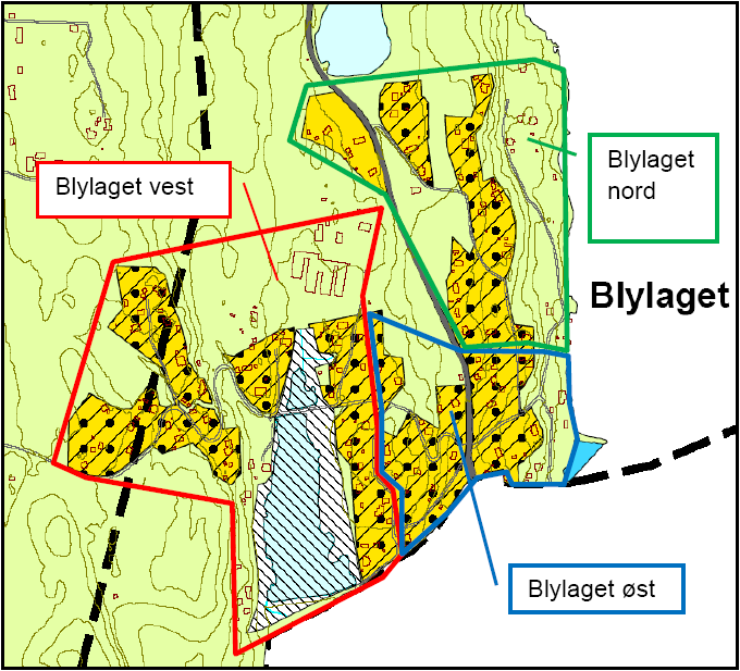 Blylaget - løsninger Blylaget vest: : separate avløpsanlegg med diffust utslipp til grunnen.