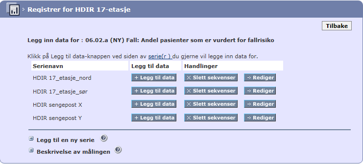 Dataregistrering I dataregistreringsboksen ser vi, i dette eksemplet, 4 målinger. Klikker man på f.eks. måling nr. 02.