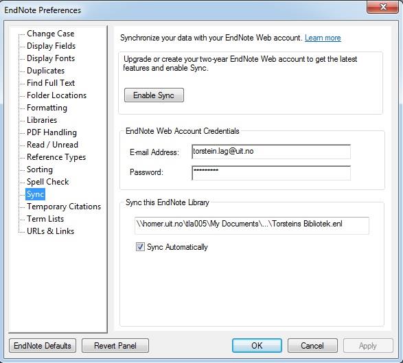Sync til EndNote Web fra flere maskiner Om du ønsker å jobbe med biblioteket ditt fra ulike maskiner må versjonene på maskin A og B alltid synkroniseres.