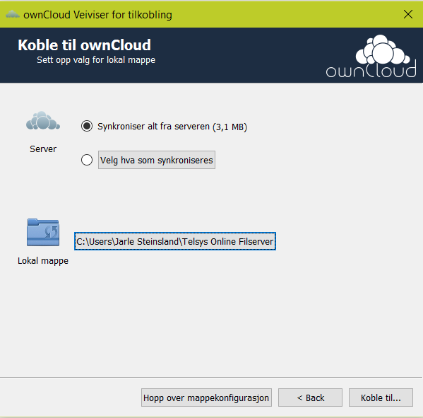 2. Bruke synkroniseringsklient på din datamaskin Ved å installere vår synkroniseringsklient, får du mulighet til å beholde en lokal kopi av de mappene på filserveren du selv ønsker, på din datamaskin.