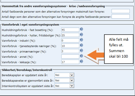 Neste skjermbilde gir oversikt over stedsinformasjon for de enkelte tilsynsobjektene behandlingsanlegg, høydebasseng og inntakspunkt.