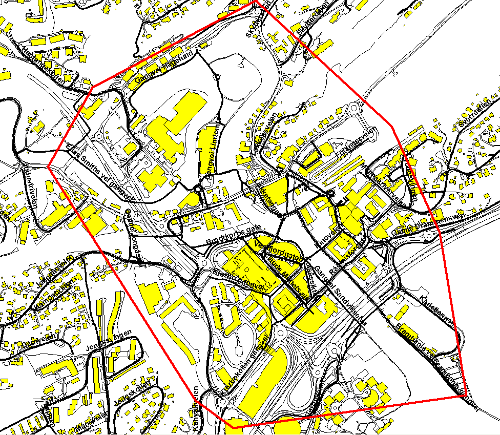 Vedlegg 2: Sentrum Sandvika sentrum, sentrumsområde 1: Området innen for Sandvikaringen: Brynsveien, Johan Grauers gate, Jongsåsveien, Sandviksveien, Folangerveien, Løkkåstunnelen, Leif Larsensvei.