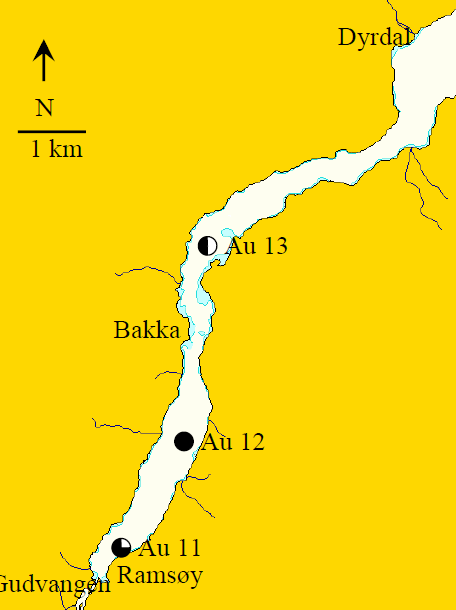 Eksempel 2: Nærøyfjorden i Aurland kommune 17,5 km lang med to basseng Ingen terskel ytterst, 11 meter terskel ved Bakka og 77 m dypt innenfor UNIFOB 1987, 1993 &