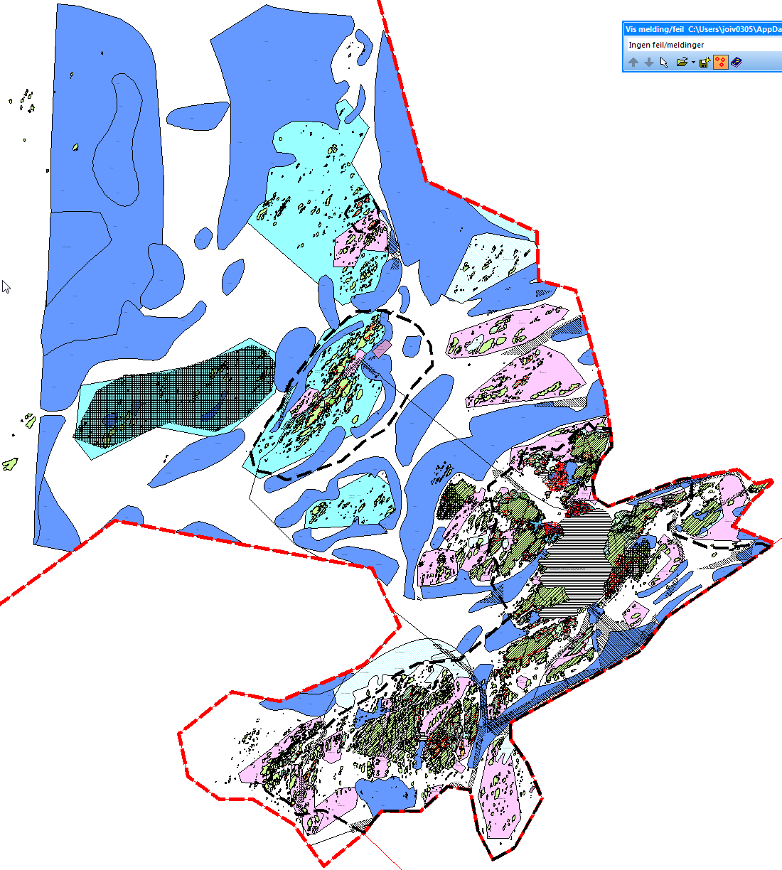 Vedlegg 3 - Gjeldende kommuneplanens arealdel med omriss der kystsoneplanen ikke skal ha rettsvirkning Rosa områder er oppdrettsområder som skal